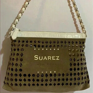Suarez brown suede leather shoulder handbag